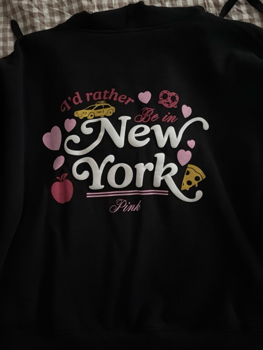 PINK Victoria's Secret Black Hoodie - 'I'd Rather Be in New York' Graphic